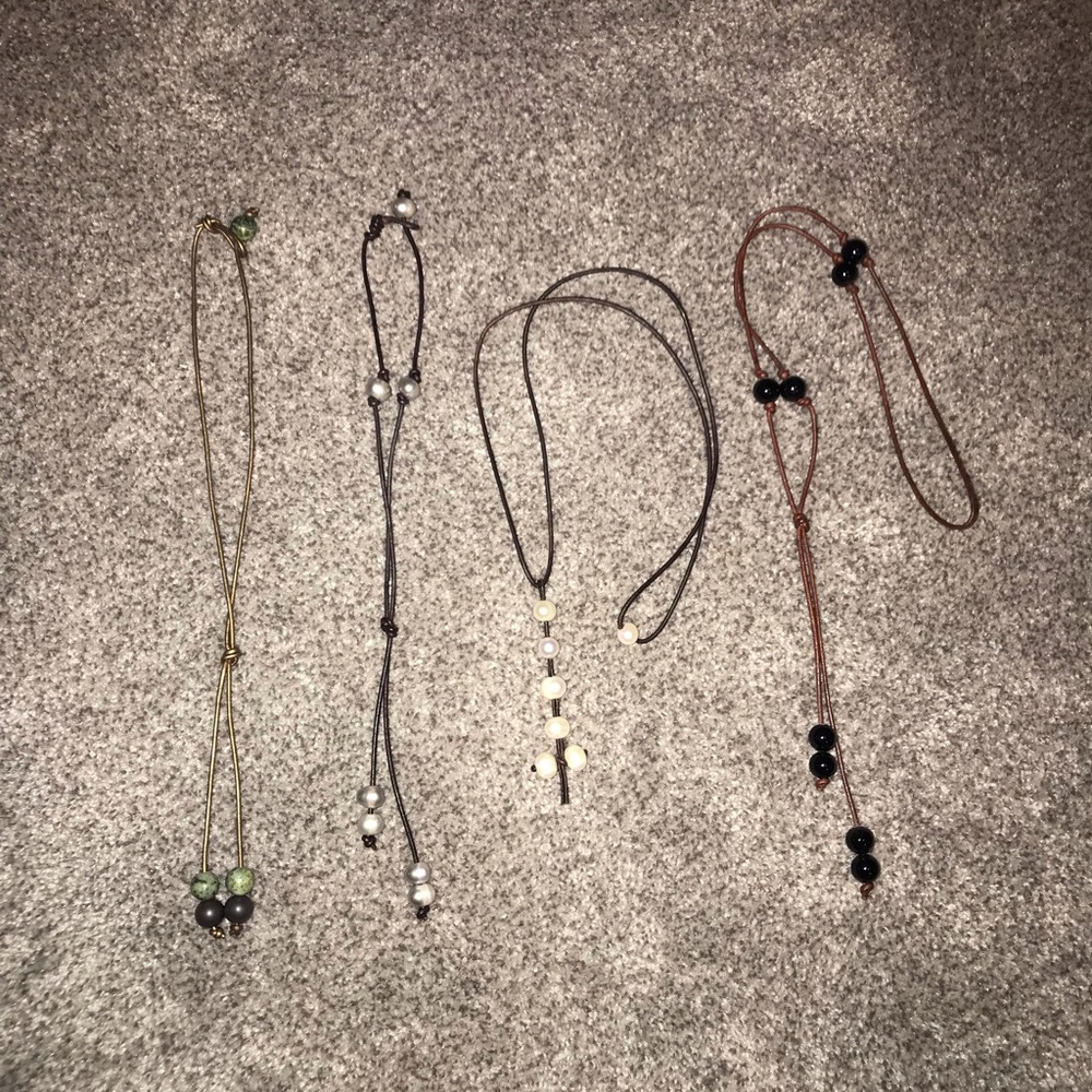 Set of 4 Bead and Leather Necklaces
